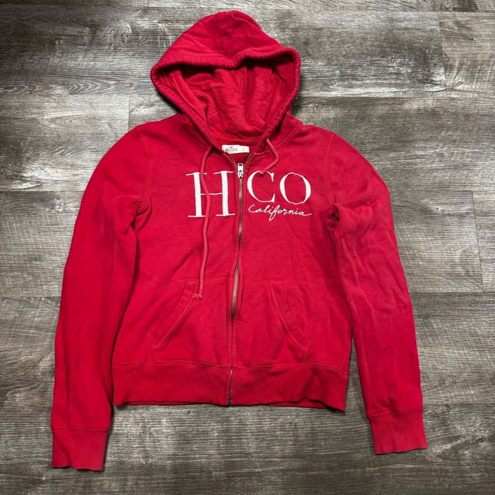 Hollister Vintage y2k Red Full Zip Hoodie Size Small